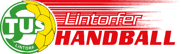 Logo des TuS Lintorfer Handball mit einem Handball und den Schriftzügen "TuS Lintorf" und "HANDBALL".